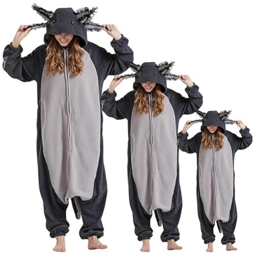 Pijama de Axolotl para adultos de forro polar suave mono con capucha 5