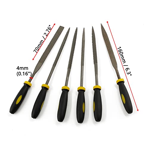 Bivethoi Metal Files Set Of 6, Carbon Steel Rasp With Non-Slip Tpr Rubberized Handle For Wood, Metal, Sharpening - Flat, Square, Triangle, Cylinder, Cone, Half-Round #TOP3