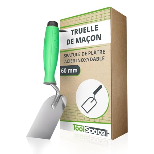 ToolSpace | Truelle Plâtrier de Précision | Truelle Colle Carrelage | Inoxydable avec poignée caoutchoutée | 60mm | Outil Précis pour l'application de Mortier | Truelle Lissage | Couteau a Enduire