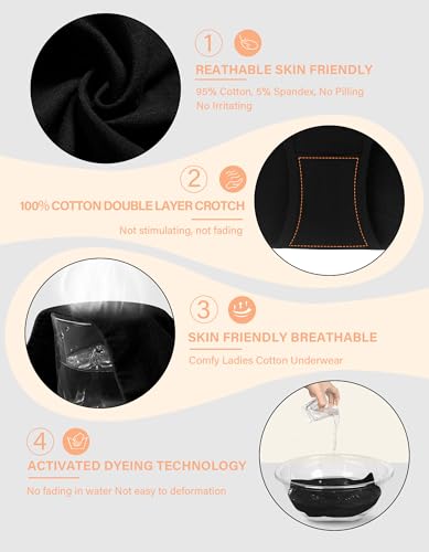 MISSWHO Underwear Women Cotton Stretchy Soft Panties FULL Coverage Comfortable Black Briefs For Ladies 5 Packs Medium