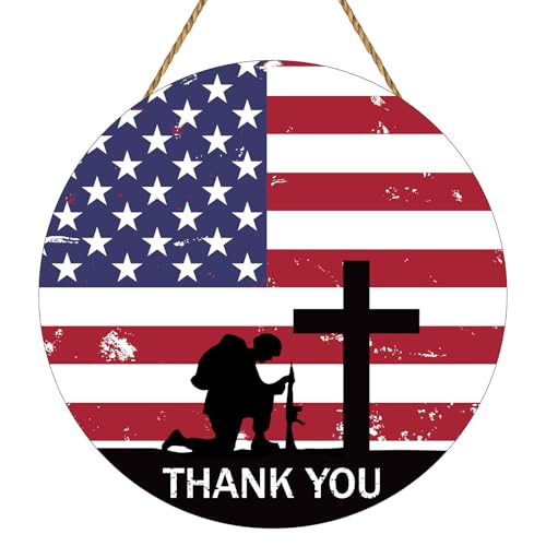 Memorial Day Decorations American Soldier Thank You Hanging Sign Memorial Day Wreath Patriotic Wreath Wooden 4th of July Decorations Door Decor for Wall Office Indoor Home Decor