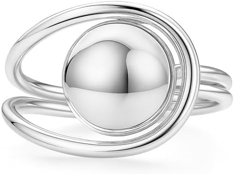 Silver Ball Ring Sterling Silver Adjustable Ring Handmade Minimalist Stacking Band Jewelry for Women Girls Modern Everyday Wear Gift for Her Dainty Stylish Accessory