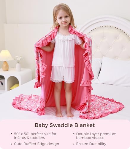 Image of Premium Baby Blankets, Soft Viscose from Bamboo Blanket for Girls, Nursery Crib Bedding Quilt for Newborn and Toddler, Ruffle Blanket Cooling for Hot Sleepers, 50''x50'' Beautiful Swan