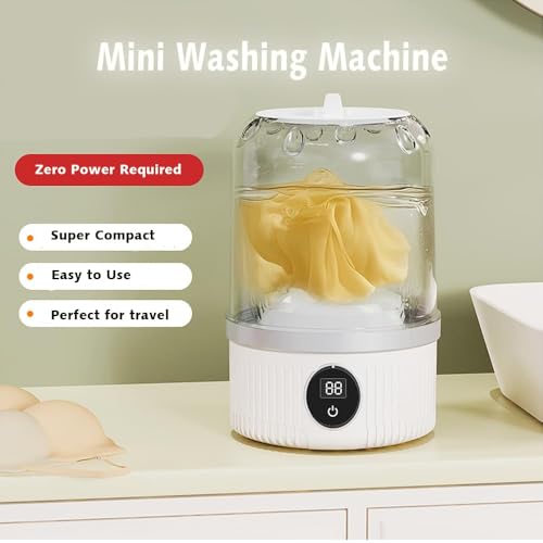 Image of Mini Portable Washing Machine, Rechargeable Cordless Underwear Washing Machine, Automatic Portable Washing Machines for Apartments, Dorm, RV, Travel & Camping (White)