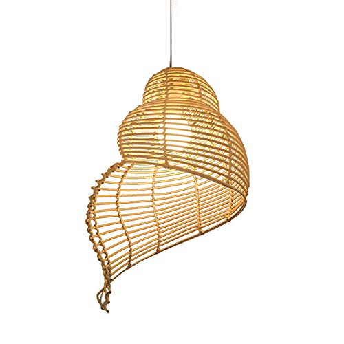 Suspension créative en bambou luminaire rotin E27 conque