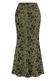 BTFBM Womens Floral Mesh Maxi Skirts,Army Green,Small