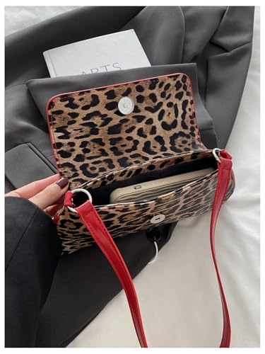 Women's Y2K Leopard Flap Shoulder Handbags Contrast Binding Bowknot Underarm Bag Purse4
