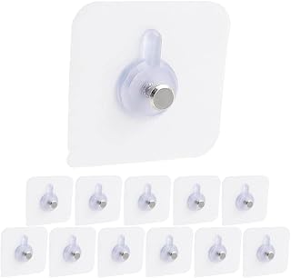 Hetjosee Adhesive Wall Hook 12pcs No Damage Picture Hanging Hooks Sticker Without Nails for Poster Canvas Hanger Picture Frame Hooks Heavy Duty Sticker Hooks Pads