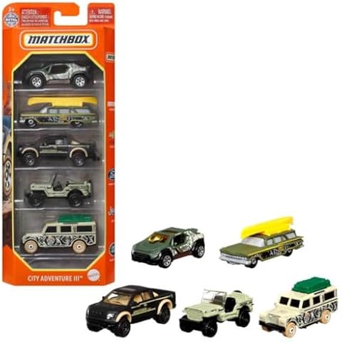 Matchbox 5-Pack of 1:64 Scale Vehicles, 5 Toy Car Collection of Real-World Replicas for Kids 3 Years Old & Up [Styles May Vary] , Blue Cover