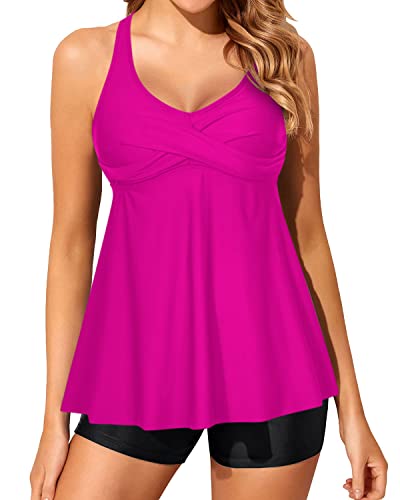 B2prity Tankini, Badeanzüge für Damen, zweiteiliger Badeanzug, Bauchkontrolle, bedruckte Bademode mit Boyshorts, hot pink, XX-Large Cover