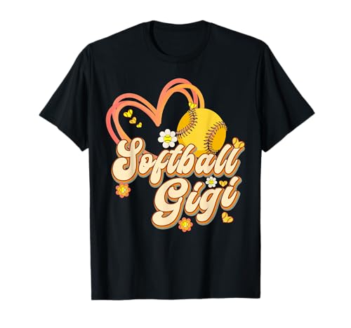 Softball Grandma Nana Gigi Heart Retro Flower Cute T-Shirt