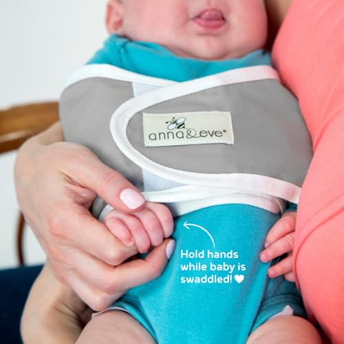 Image of Anna & Eve Baby Swaddle Strap for Newborns and Infants - 100% Cotton, No Overheating - The Original Arms Only - Adjustable Small Size Swaddle, Fits Chest 13.5 inch to 17 inch - Aqua
