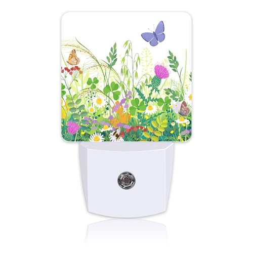 Image of Summer Meadow Plants and Insects Night Light Plug into Wall with Dusk to Dawn Sensor Cute Nightlight for Kid Girls Boys Women Men Room Decor, Hallway, Kitchen, Bathroom, Nursery, Stairs