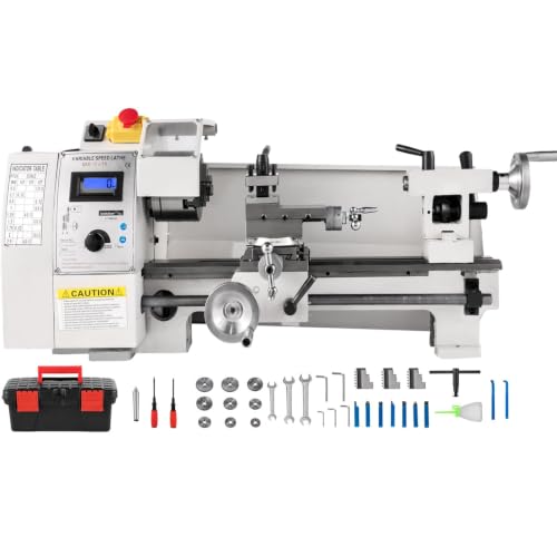 210×350mm Tisch Metalldrehmaschine, stufenlose Drehzahlregelung von 50 bis 2250 RPM mit Metallzahnrädern, robuste Gusseisenkonstruktion, 3 Außenbacken für Hobbybastler und Werkstätten