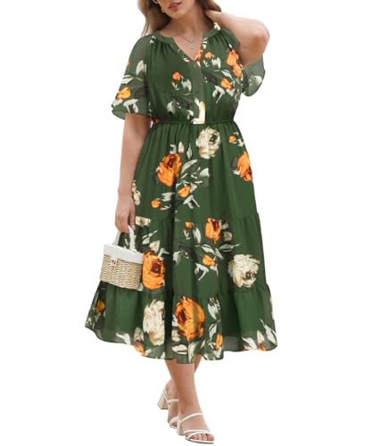 RITERA Plus Size Dress with Pockets Flowy Chiffon Layered Maxi