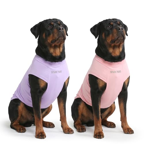 Spark Paws Sunblock Dog T-Shirt, SPF30 Protection, Lightweight Breathable Quick Dry for Dogs with Sensitive Skin - Purple & Pink (Set of 2) - 4XL
