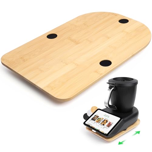 Inwee Planche Coulissante pour Thermomix TM7, Plateau Roulant pour Thermomix, Planche Support en Bambou 15mm à roulettes Compatible TM7 Facile à Déplacer pour Plan de Travail - Bambou