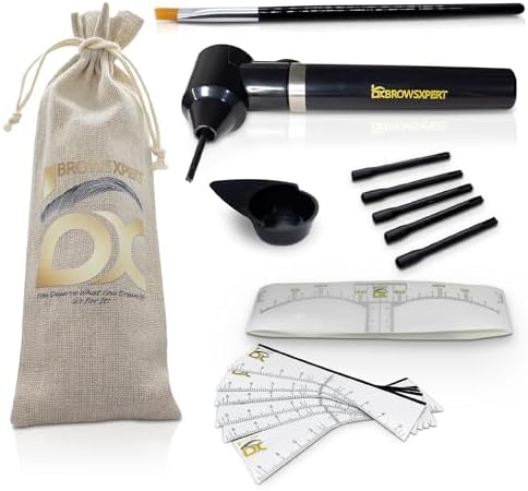 BROWSXPERT Electric Mixer Kit โ Henna & Tinting Pigment Mixer Machine, 5 Mixing Sticks Stirring Tool for Mix, 1 Bowl, 1 Brush, 6 Stencils & 3 Sticky Rulers โ PMU & Microblading Prep Tool