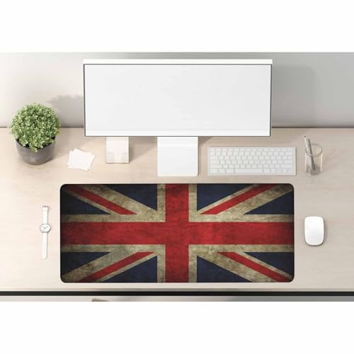 Woutay Tapis de souris de bureau, drapeau du Royaume-Uni vintage, grand tapis de souris étendu