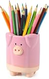 Hosrnovo Pig Decor, Cute Cartoon Pink Pig Pen Holder Unique Home and Garden Decor for Office Desk or Dress Table Gag Gift for Birthday Christmas and White Elephant