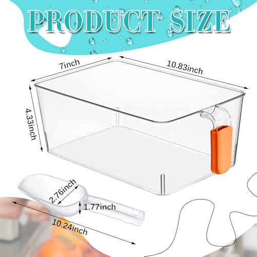 Image of Havawish Ice Storage Bin and Flexible Scoop Set Plastic Freezer Bin with Pull out Handle Storage Bucket Clear for Container with Scoop(Orange,10.83 x 7 x 4.33 in,Classic)