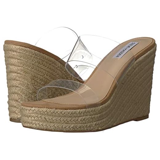 Steve Madden Sunrise Wedge Sandals for Women - Jute Wrapped Wedge Heel, Padded Footbed, and Open-Toe Clear 8.5 M