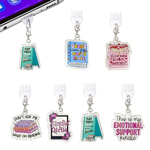 ANKUAITIAN 6PCS Charms for E-Reader, About Reading Theme Dust Plug Charm Compatible with Type C Charging Port, Gift for Book Lover Readers Men Women Students, Accessories for E-Reader (Style-B)