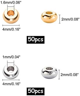 UNICRAFTALE About 100pcs 2 Colors Tiny Flat Round Spacer Beads 1/1.5mm Small Hole Stainless Steel Beads Bead Spacers Metal Bead Smooth Beads for Jewelry Making, Golden and Stainless Steel Color