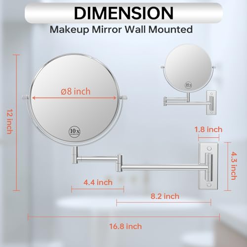 Miroir maquillage mural 10x extensible double face chromé pour un rasage de près - 5
