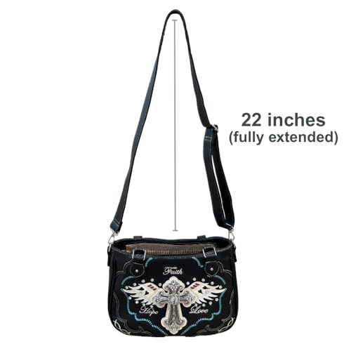 Image of Faith Love Hope Purse and Wallet Set - Angel Wings Cross Bag for Women - Black