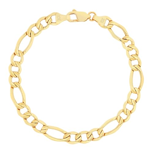 Nuragold 10k Real Yellow Gold Figaro Link 8mm Chain Bracelet (7