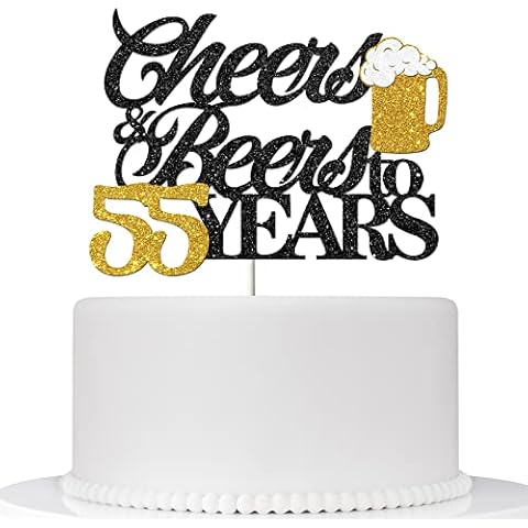 Ambishi Cheers & Beers to 55 Years Cake Topper, Happy 55th Birthday Cake Decor for Men Women, Funny 55 Years Birthday/Wedding Anniversary Party Decoration Supplies, Cheers to 55 Years Party Decor Cover