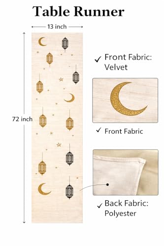 Image of Aazeem Ramadan Mubarak Table Runner for Dining Table 6 Seater | Mosque Lantern Islamic Design Table Cover | Festive Home Decor