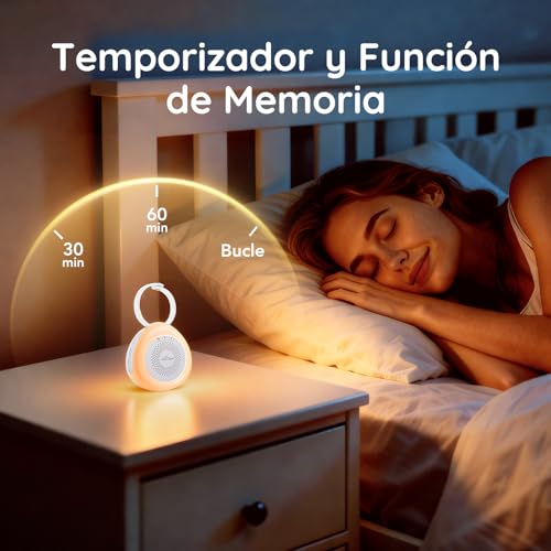 Miniatura 8 de Easy Home Máquina Para Ruidos Blancos Portátil Con 30 Sonidos Relajantes, Temporizador Automático Y Luz Nocturna Ideal Para Bebés Y Adultos, Generador De Ruido Blanco Para Dormir Y Relajarse