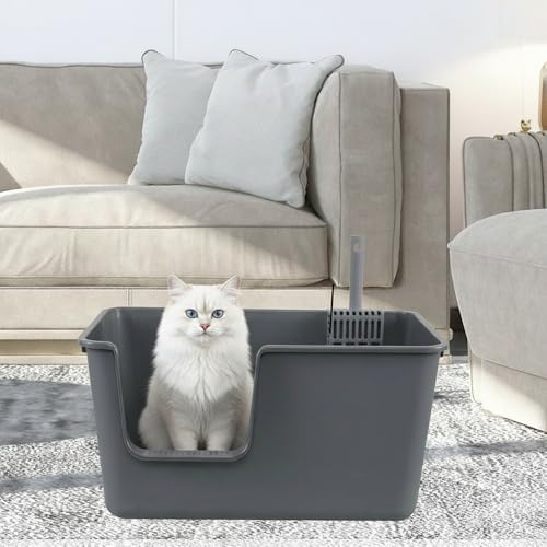 Juego de 4 areneros grandes para gatos con lados altos y pala miniatura 5