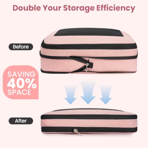 Image of BAGAIL Compression Packing Cubes for Travel Essentials, 8 Set-Pink | Tear‑Resistant Fabric, Space‑Saving, Visible Mesh Panel, Vibrant Color Choices, Travel, Camping & Cruise, Home Storage