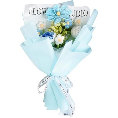 janeunique Handmade Crochet Flowers Bouquet Cover