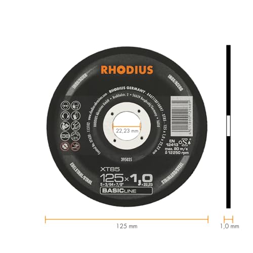 RHODIUS XT85 | 50 St. Trennscheiben 125 Metall 1 mm | für Winkelschleifer, extra dünn | für Edelstahl, INOX, Stahl, Hartmetall
