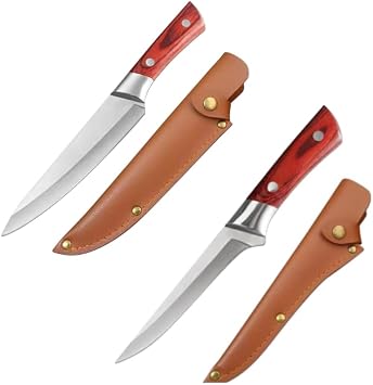Leather Bone Knife, Stainless Steel, Hand Forged Butcher Knife, Bone Remover, Double Edged Butcher Knife, Santoku Knife, Camping, Knife, Cooking, Butcher with Leather Sheath Included, Divided, Peel