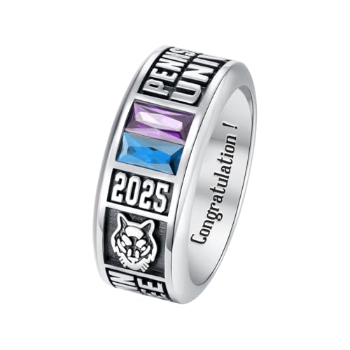 3UMeter Custom Class Rings for Women Men 925 Sterling Silver High School College University Graduation Rings for Women 2025 Personalized Graduation Gifts