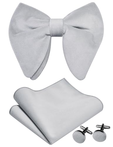 Image of GUSLESON Mens Solid Plaid Velvet Pre-tied Adjustable Bow Tie and Pocket Square Cufflink Set with Gift Box