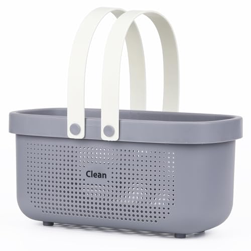 Gray Portable Shower Caddy Basket, Plastic Storage Basket with Handles Storage Bins Shower Storage Organizer for Bathroom, College Dorm, Kitchen, Bedroom, Gym