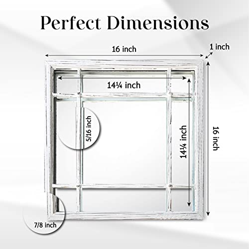 Hansen Home White Wooden Frame Square Decorative Farmhouse Wall Mirror - Bathroom/Bedroom/Entryway/Livingroom Accent Piece - 16''X16'' Hanging Mirror With Windowpane Details #TOP3
