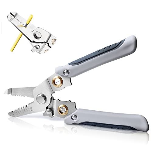groword 6-in-1 Wire Strippers Cable Wire Stripping, Cutting, Crimping, Splitting, Winding, Clamping, Cable Peeling Tool, Anti-slip handle Stainless Steel Electrical Stripping Tool(6-in-1 stripper)