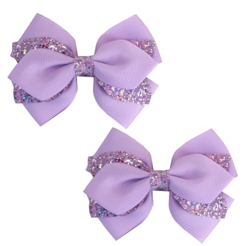 2 Pack Glitter Sparkle Bow Hair Clips in Purple