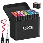 Alcohol Markers, Colouring Pens for Adult, Dual Tip Art Markers, Decotime Twin Markers, Marker Pens Supplies Perfect for Painting, Coloring, Sketching and Drawing (Black 60 PCS)