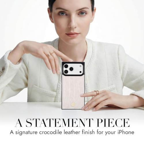 Image of COCOMII Rectangle for iPhone 18 Pro /17 Pro Case, Ivory Crocodile Leather