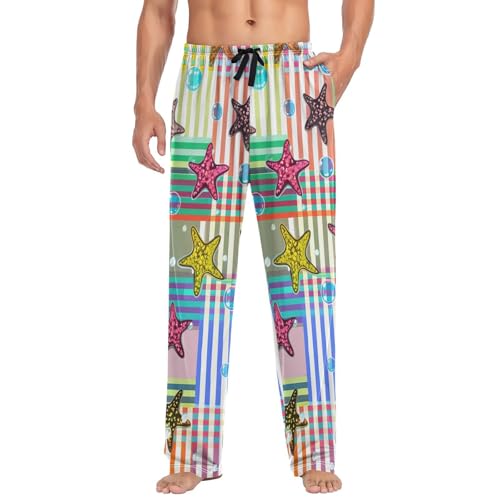 Men's Pajama Pants Glitter Print Starfishes Sleep Pajama Lounge Pant with Pockets, Elastic Waistband3
