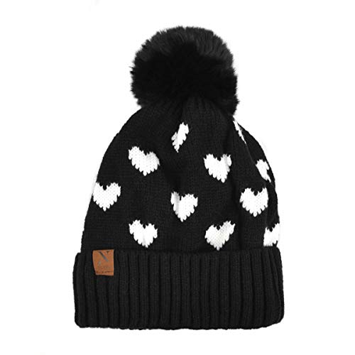 Image of Nollia Women's Pom Pom Knit Winter Beanie for Cold Weather - Warm Fleece - Cable Knit