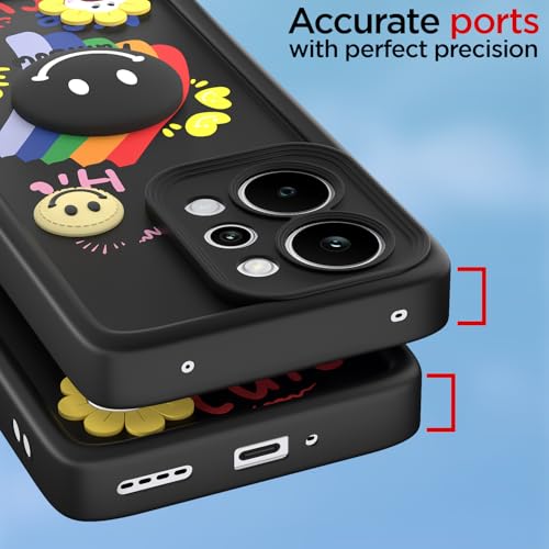 Image of Pikkme Back Cover for Realme P4 Power 5G | Soft Silicone| Cute Rainbow Smile & 3D Cartoon Flower Design | Shockproof Raised Camera Protection Bumper Case (Black)